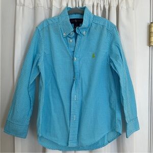 ralph lauren boys gingham button up long sleeve dress shirt